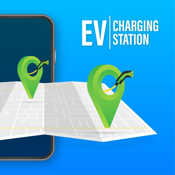 smart phone and map marking EV charging stations 454147523