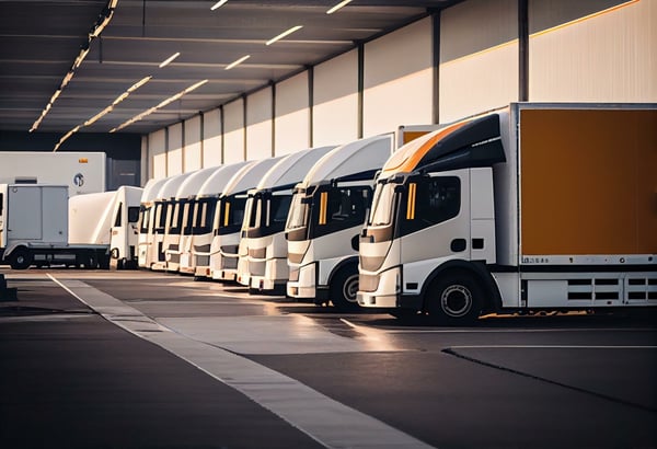 Line of EV Fleet trucks 585653940
